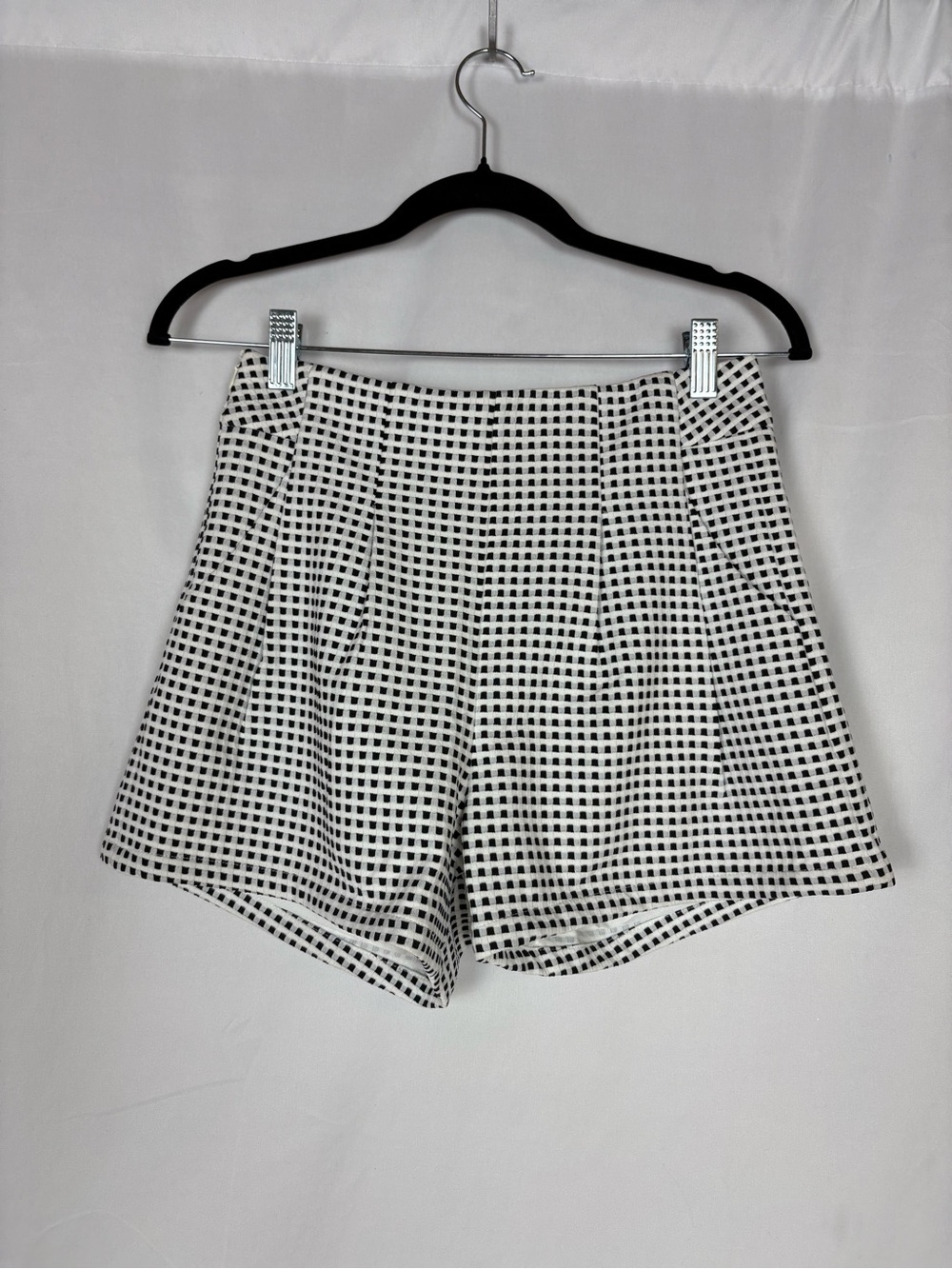 High-Waist Black & White Gingham Bermuda Shorts